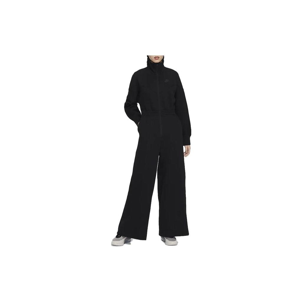 Nike Tech Fleece Windrunner Solid Color Stand Collar Zip-Up Jumpsuit Women jumpsuit Black FB8799-010