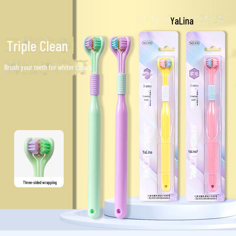 Three-Sided Soft Bristle Toothbrush - Universal for Adults and Children, Transparent Tube, Gum Protection.