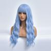 Blue Long Wave Colored Cosplay Hair Synthetic Wigs For White Women With Wangs Daily Natural Female Heat Resistant Fiber Wig