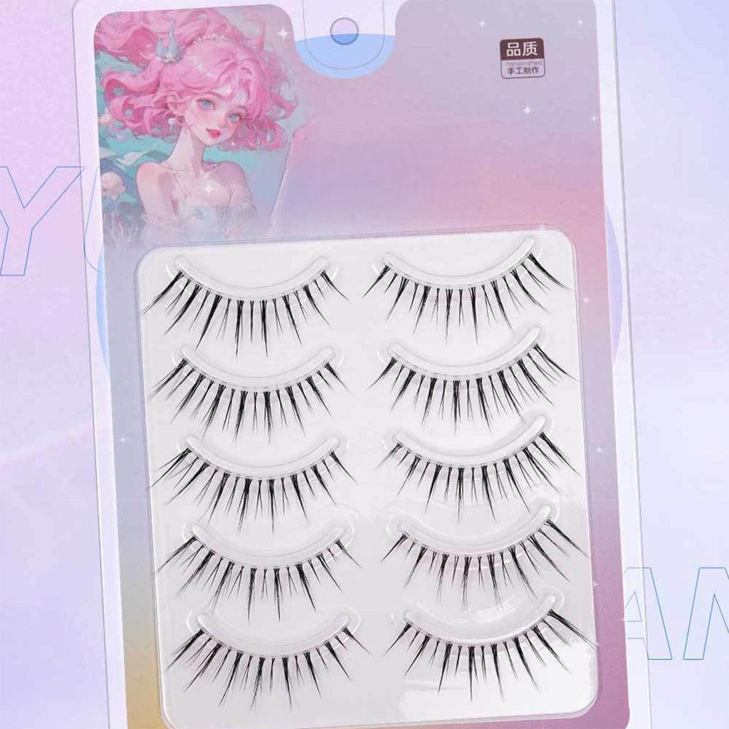 Manga Transparent Band False Eyelashes 5 Pairs Natural Look for Wedding Makeup Daily Wear
