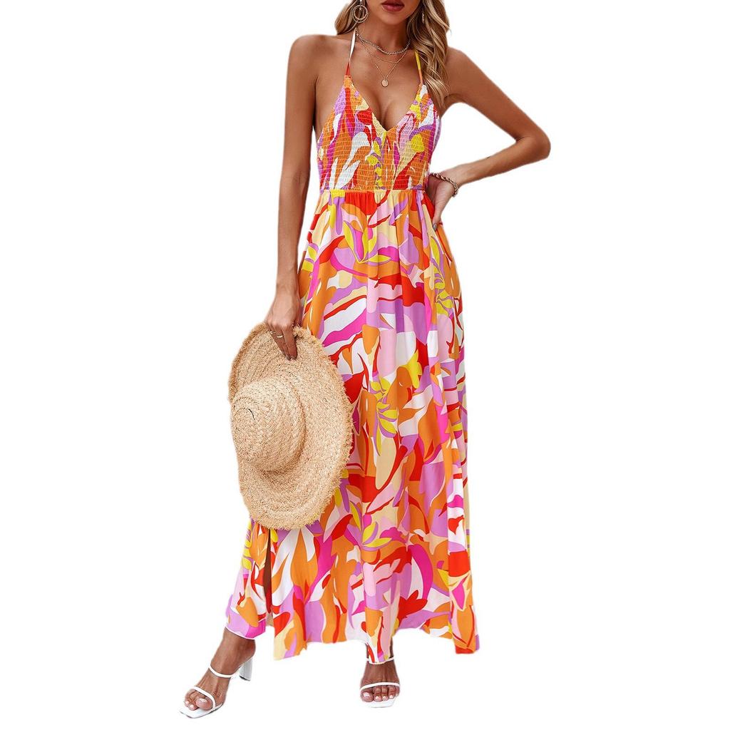 Diyun 2024 Frühling/Sommer Sling-Kleid mit Blumendruck für Freizeit und Urlaub