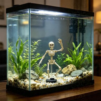 Flexible Body Skeleton Decoration Dynamic Aquarium Decoration, Air-Driven Dancing Fish Halloween Tank Accessory, Spooky Underwater Landscape for Decor