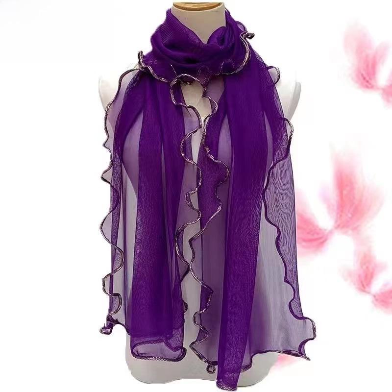 Gold Silk Ruffled Scarf: Elastic, Warm, and Curled for Dance or Daily Wear