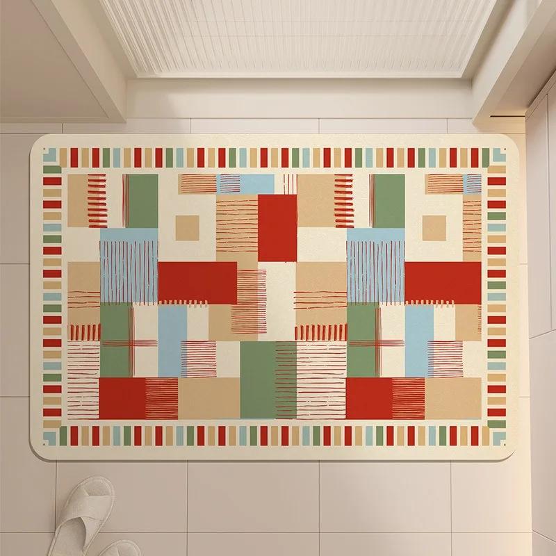 Tapis à Carreaux et Rayures Colorées Style Bohème Européen Salon Canapé Chambre à Coucher Salle de Jeu Bureau Salle de Bain Tapis de Sol d'Entrée Antidérapant Décoratif