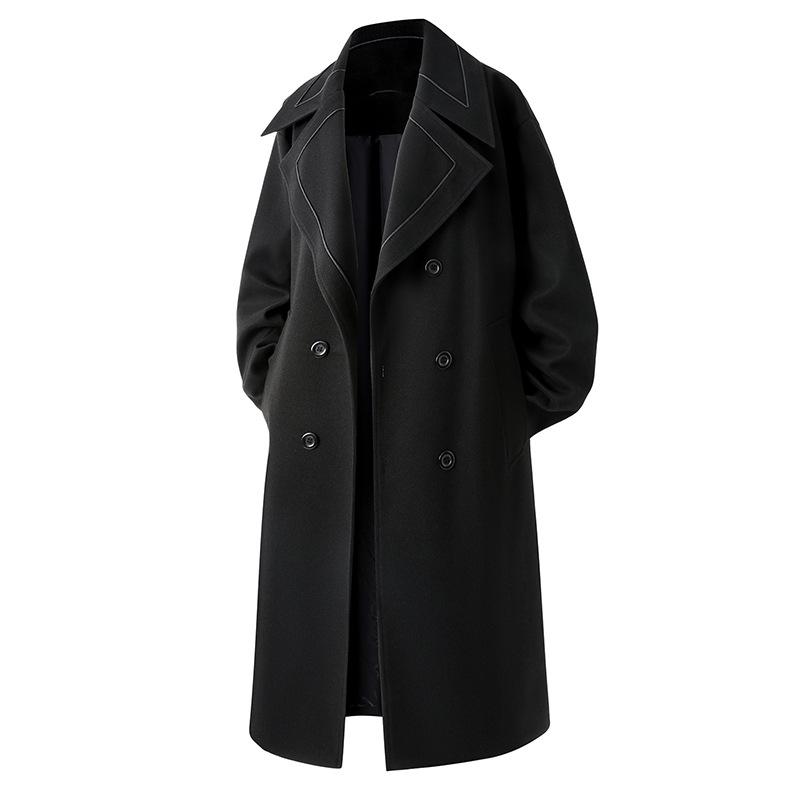 Men's Double Breasted Trench Coat Oversized Casual Windbreaker Lapel Long Jacket Overcoat Notched Lapel Long Jacket Winter Warm Overcoat for Men