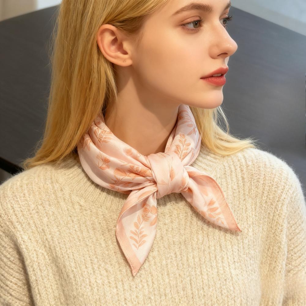 68Cm Pink Daisy Printed Scarf Women'S Autumn And Winter Polyester Fiber Scarf Versatile Warm Sun Protection Headscarf Neck Shawl