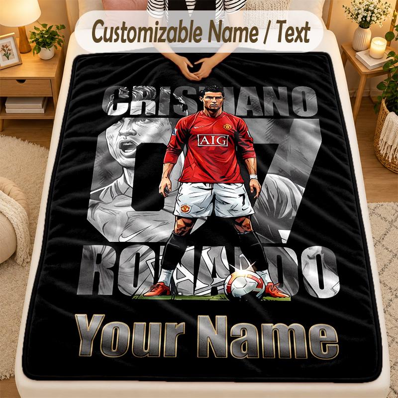 Flanelová deka Cristiano Ronaldo Vlastní jméno Text Personalizovaná Měkká Teplá Přehozová deka Dekorace domu Dárek