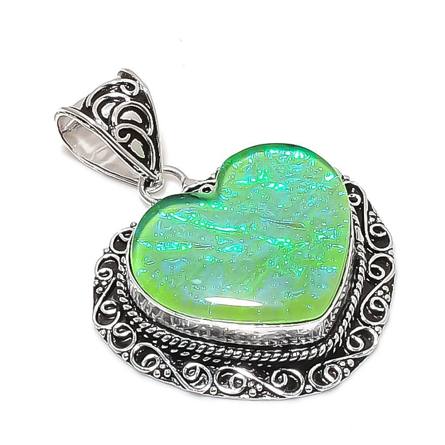 Natural Green Triplet Opal Gemstone 925 Sterling Silver Pendant 1.81  ETC-14069
