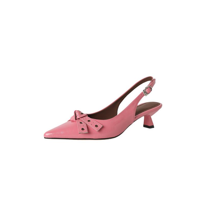 Fashion New Summer Sandals Cover Toe Sandals for Women Split Leather Pointed Toe Sandals Fashion Bow High Heels Office Women Shoes