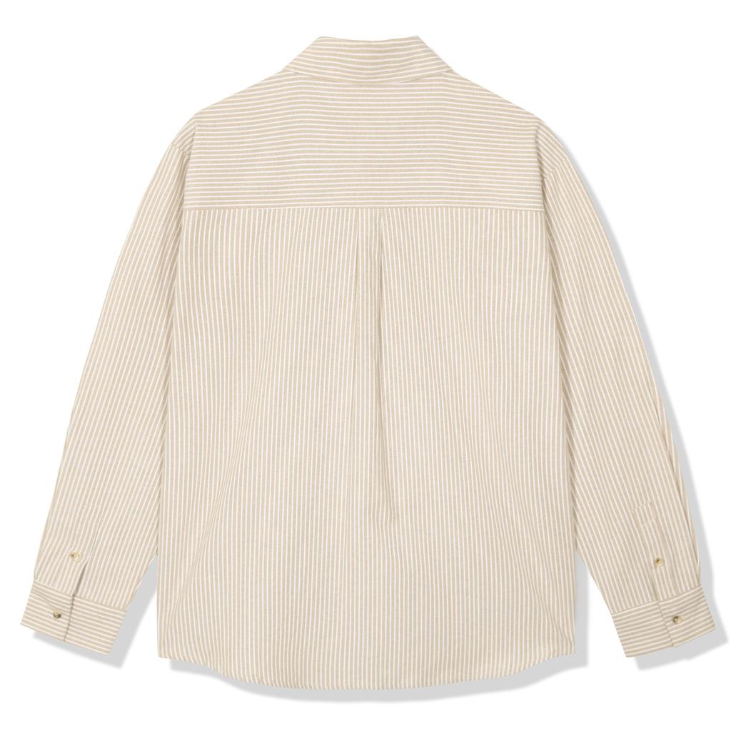 GUBIN Lettering Sleeve Striped Shirt - Beige