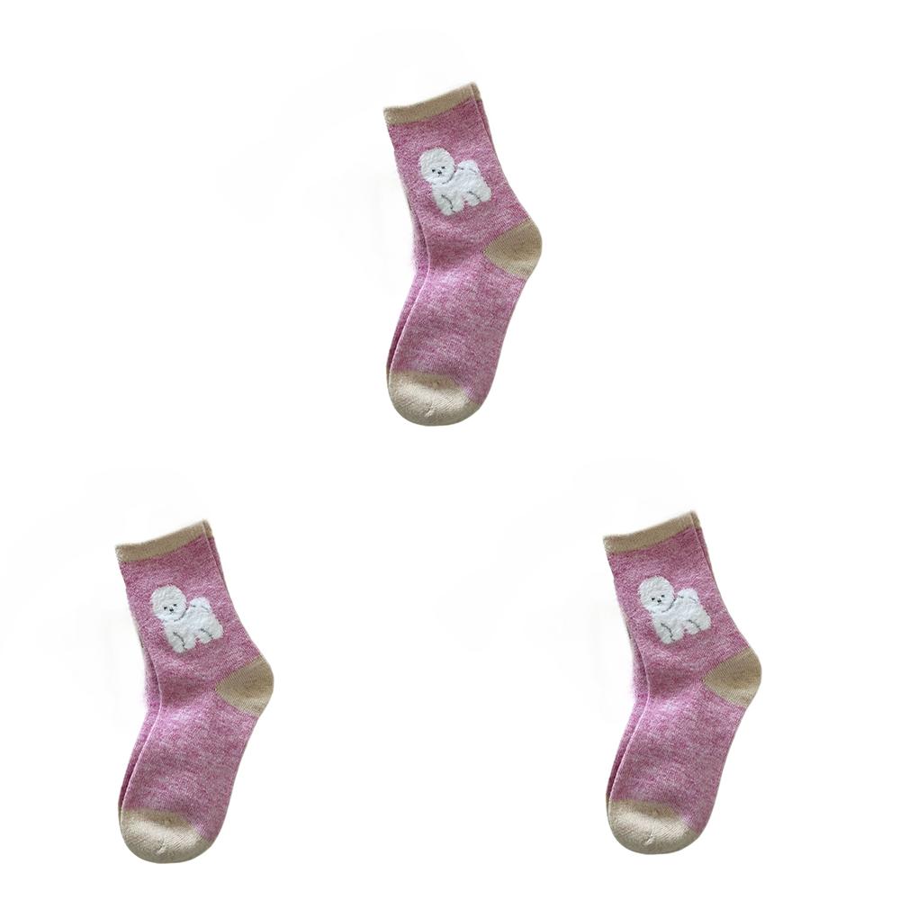3 Par Söta Valp Fleece Strumpor Dam Höst och Vinter Tjocka Varma Mellanlånga Strumpor Parti