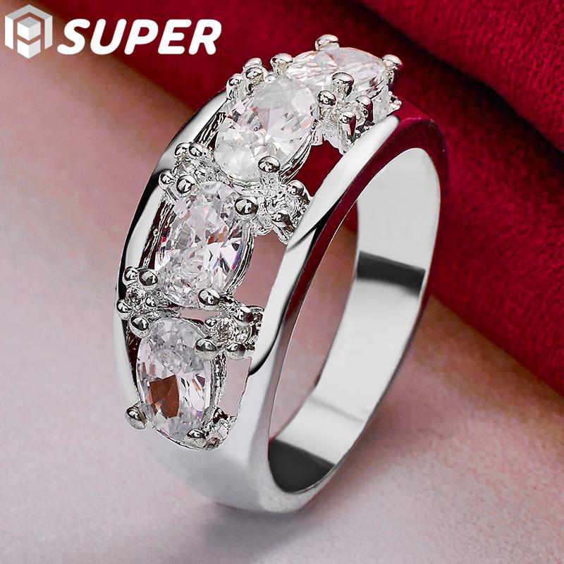 925 Sterling Silver Four Round AAA Zircon Ring Jewelry