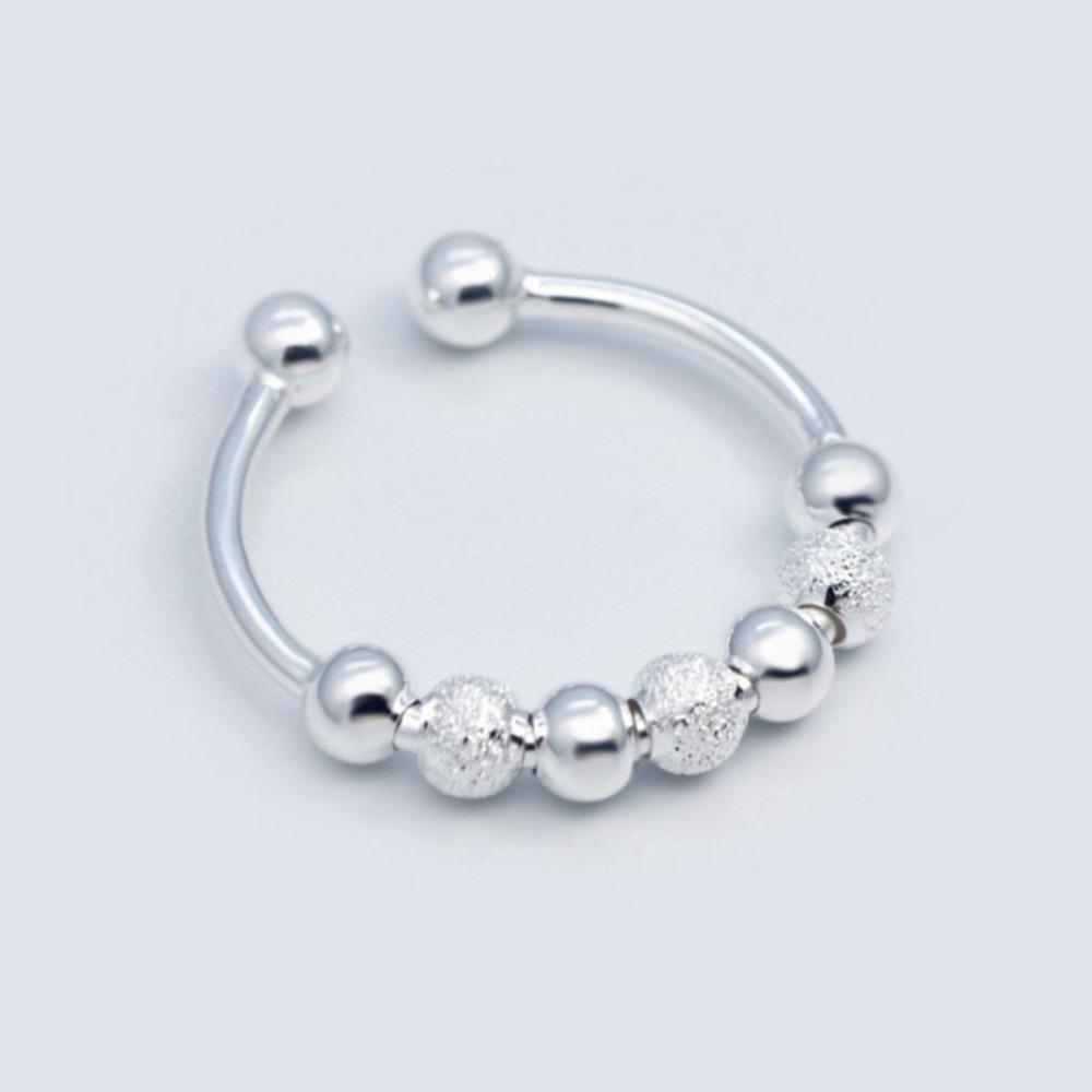 

Fashion Women Rings Creative Rotating Beads Open Adjustable Silver Ring Simple Elegant Jewelry Gift adjustable