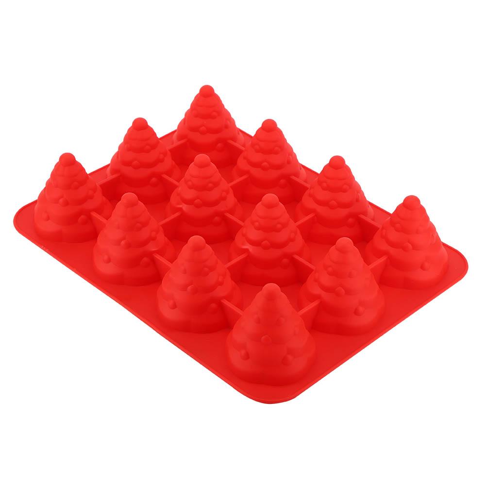 12 Hole   Christmas Tree Silicone Mold Cake Mould for Mousse Chocolate Muffin Baking Tool