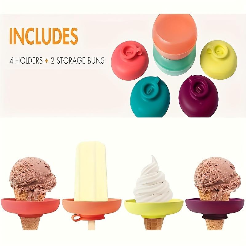 8pcs Silicone Ice Cream Holder Stand Set, Summer Popsicle Holder, Leak Proof Cone Support with Drip Guard,