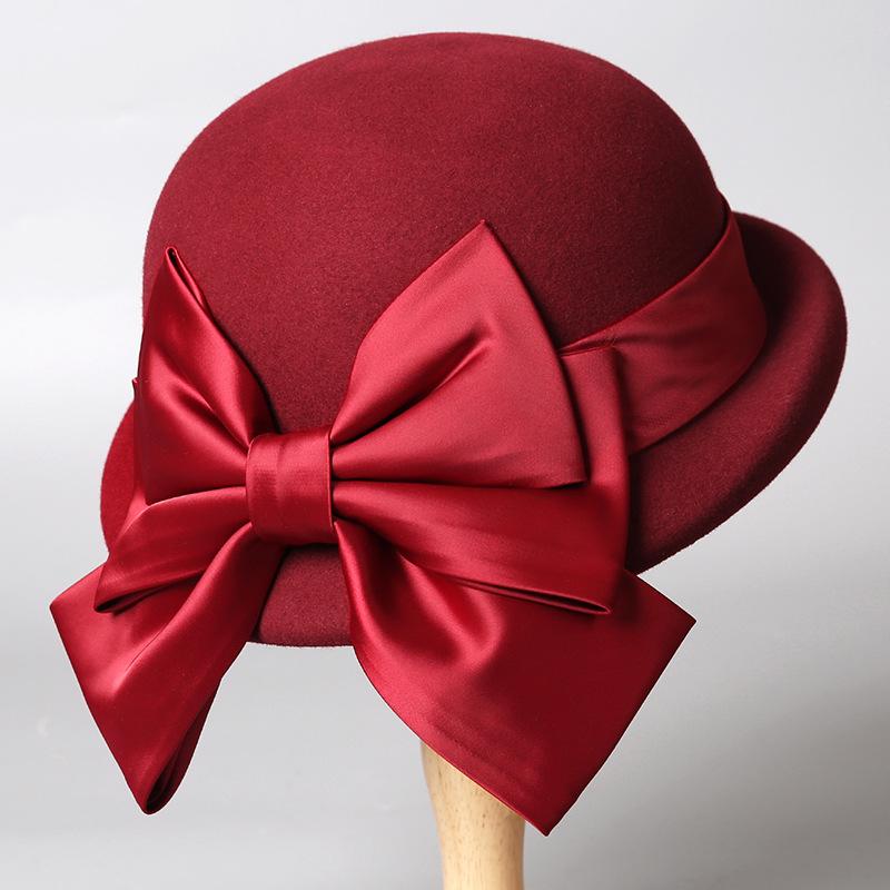 French bow wool felt hat bucket hat autumn and winter elegant small fragrant basin hat British top hat female