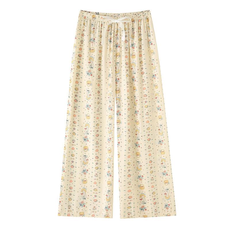 Women's Sleepy Pants Summer Printed Loose Wide Leg Pants Mom Cotton Home Casual Pants