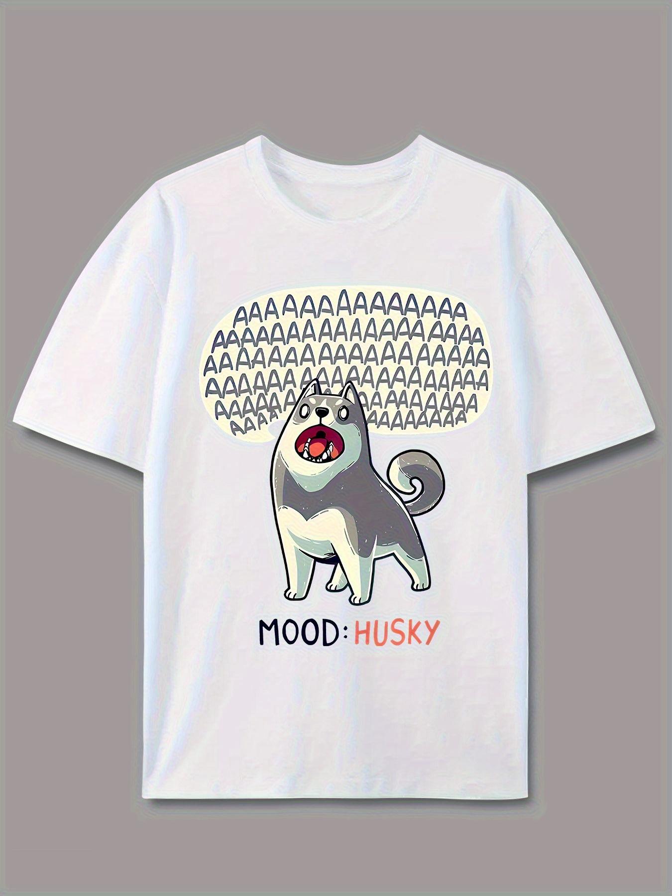 

MOOD HUSKY Playful Dog Design TShirt 100 Cotton ONeck Short Sleeve Summer Casual Mens Tshirt Streetwear S