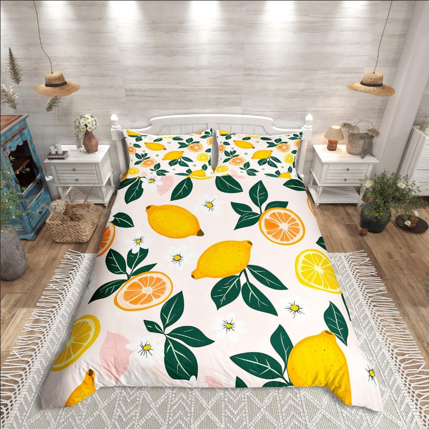 Homewish Cartoon Strawberry Duvet Cover SetGroovy Flower Daisy For Kids Bedding SetFloral Fruit Decor