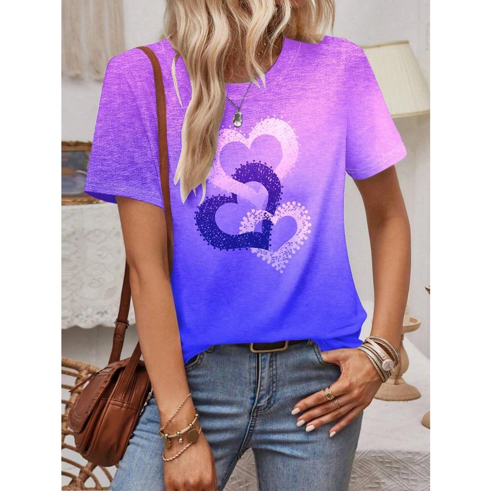Fashion Heart Print Tee Fashionable Women's T-shirts Casual Round Neck Short Sleeve Tops Harajuku T-Shirt For Woman Summer