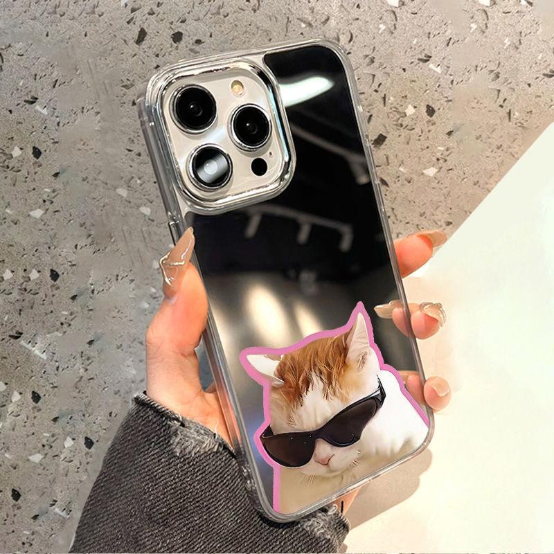 [Sunglasses Cat] Mirror surface is suitable for iPhone17 mobile phone case 16 Apple 15 all-inclusive 14 anti-fingerprint large hole 13