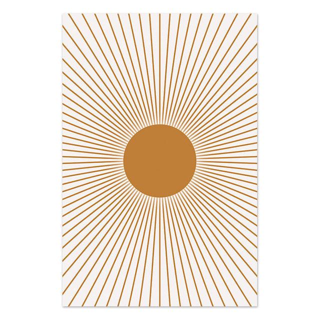 Boho Art Prints Abstract Poster Plant Line Drawing Wall Art Sun Moon Canvas Painting Burnt Orange Living Room Wall Decoration