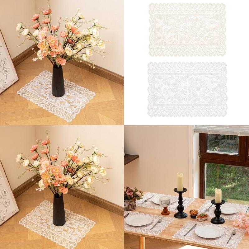 2Pcs Elegant Lace Tablecloths Square Florals Artwork Neutral Tone Sturdy Polyester Home Furnishing Textiles