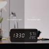 Multifunctional Digital Wooden Alarm Clock with LED Display Temperature Humidity Monitor and Adjustable Brightness for Bedroom Office