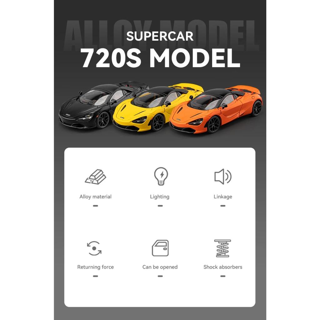 1/18 McLaren 720S Supercar Sports Car Alloy Metal Diecast Model Car Sound & Light Pull Back Collection Hobby Decoration Present