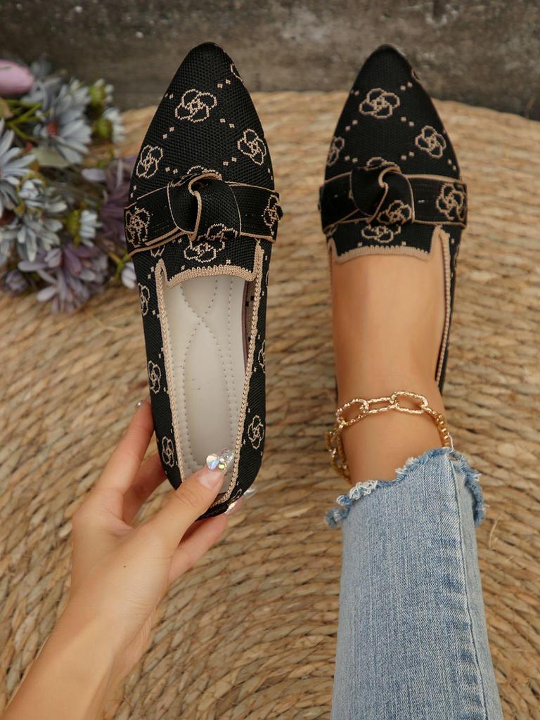Scarpe da donna in maglia slip-on grandi: Scarpe basse a punta per Primavera/Autunno con Fiocco, Calzature Casual da Guida
