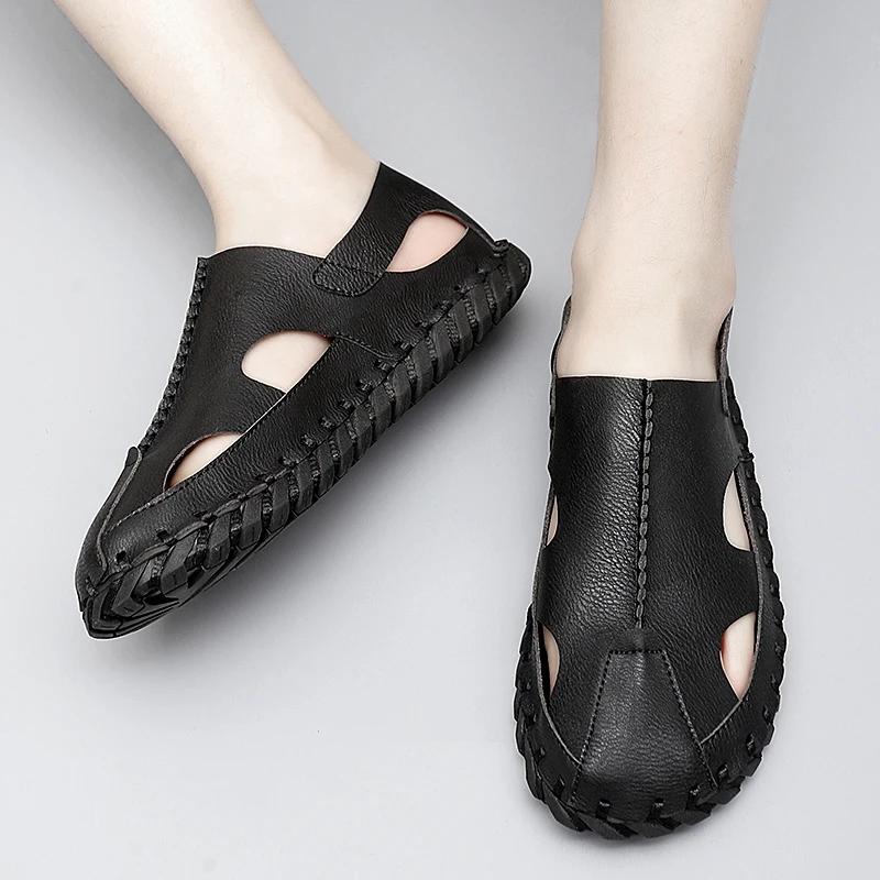 Fashion Men's Summer New Sandals Anti-slip Wearable Leather Sandals Adult Flats Driving Shoes Walk Daily Commute Fashion Trends Sandals