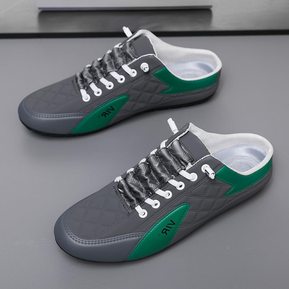 Men's Shoes New One-pedal Bag Head Slippers Doudou Shoes Korean Version Trend Lazy Half Slippers Board Shoes Mesh Casual Shoes