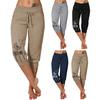High Waist Cropped Pants Elastic Waistband Drawstring Pockets Dandelion Print Women Casual Sport Pants Streetwear