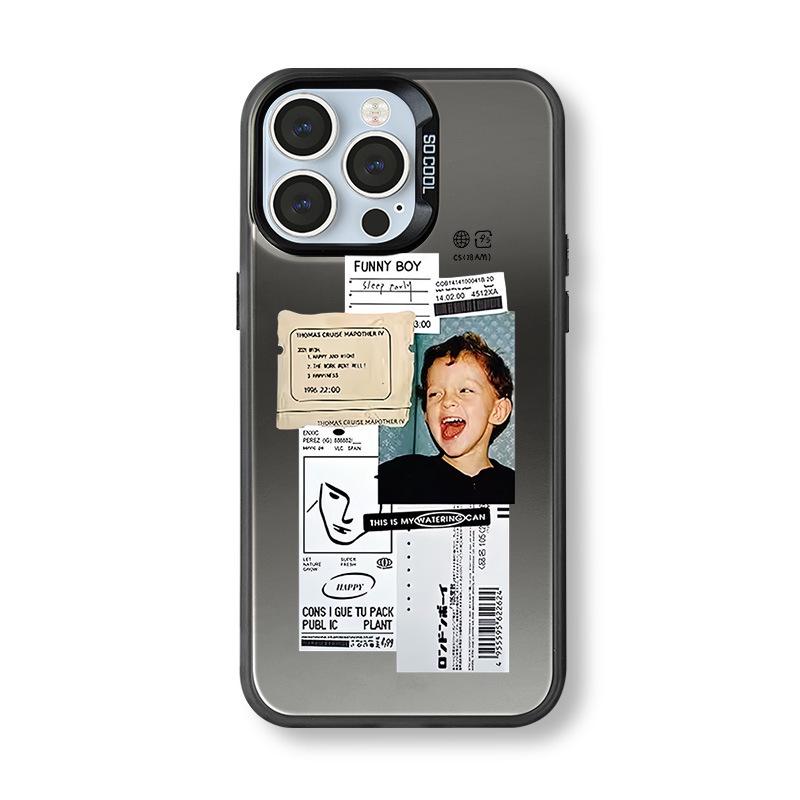 Srebrne Etui do iPhone'a 15/16 w Stylu Americano z Transgranicznym Niszowym Wzorem 13/14