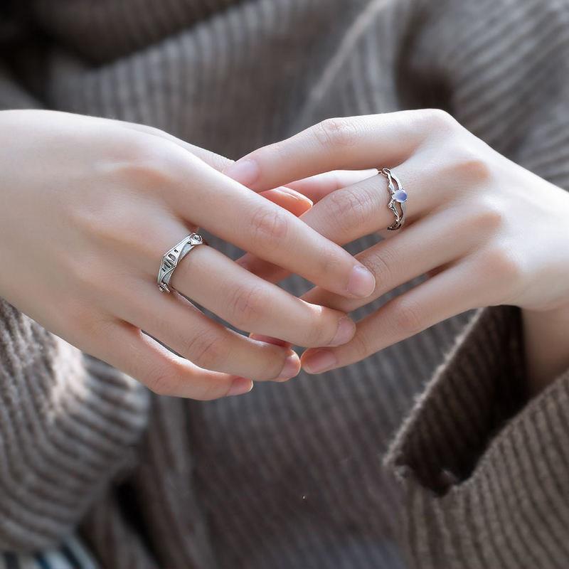 Princess Knight Couple Rings: Chinese Style Fossilized Tooth Design, Fashion Trend, Student Accessories, Non-fading Gift.