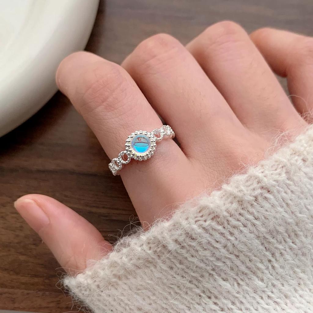 925 Silver Rings for Women Couple Minimalist Handmade Simple Blue Stone Star Ring Party Jewelry Gift Prevent Allergy