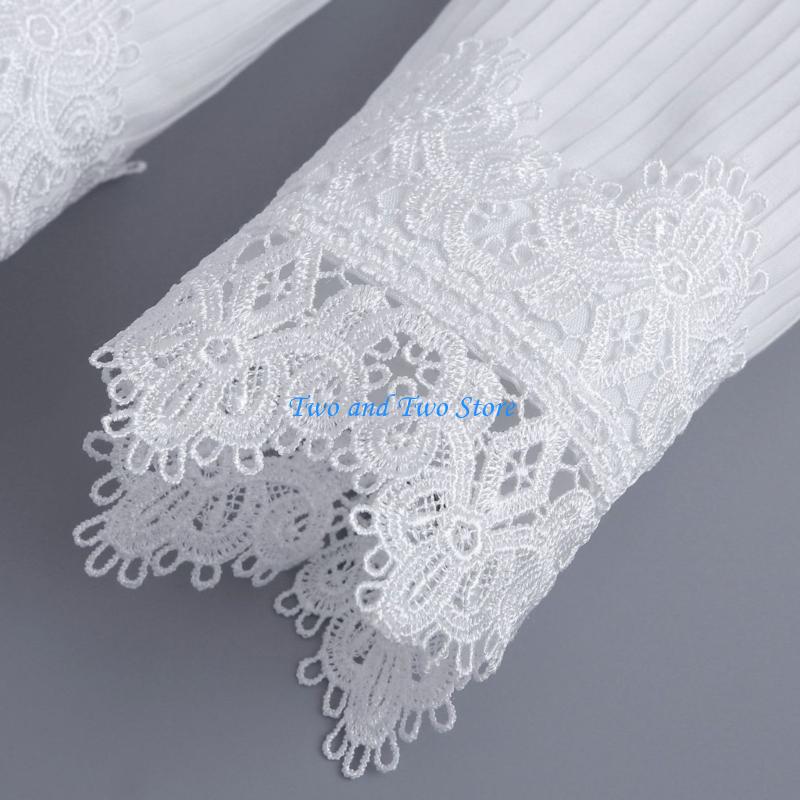 HX6F Breathable Lace Arm Cuffs Sleeves Pleated Embroidery Flower Faux Arm Sleeves