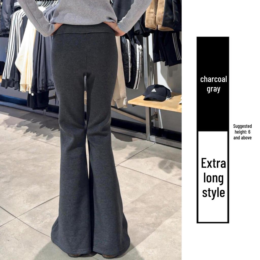 Charcoal Gray Women's High Waist Slimming Flared Sweatpants - Petite Autumn/Winter Bell Bottoms