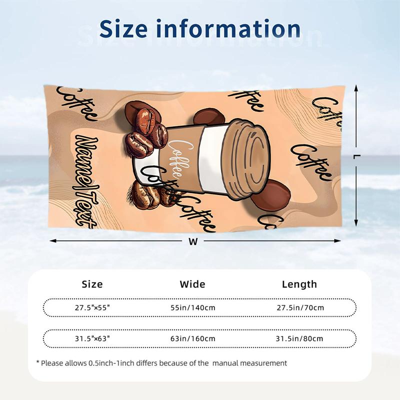 Cozy Coffee Custom Name Printed Beach Towel Personalized Soft Towel For Swimming Beach Travel