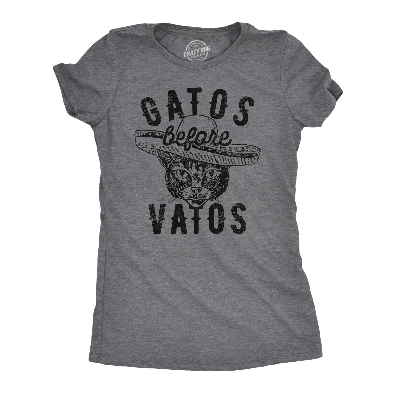 Womens Gatos Before Vatos T Shirt Funny Kitten Lovers Spanish Joke Tee for XXXL