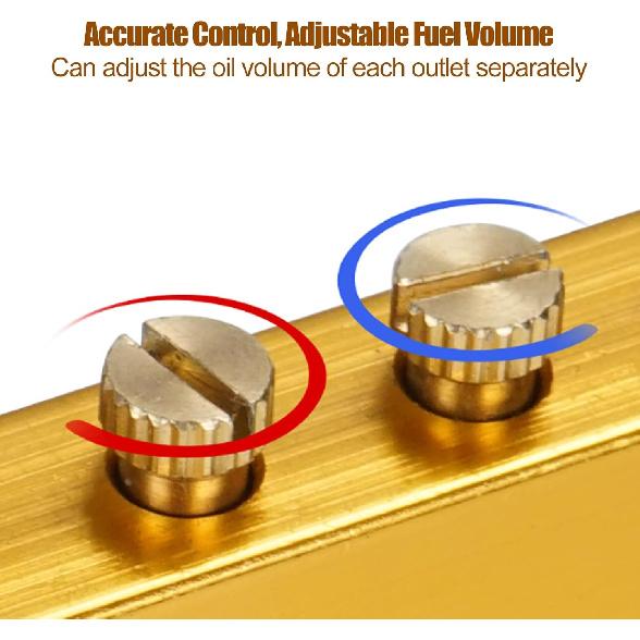 Brass Oil Distributor 5/6 Way Adjustable Lube Oil Piston Distributor Value Manifold Block for Centralized Lubrication System(1 in 6 Out)
