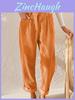 Pantaloni Casual in Velluto a Coste di Cotone Cinese a Vita Alta per Donna con Dettaglio Bottone