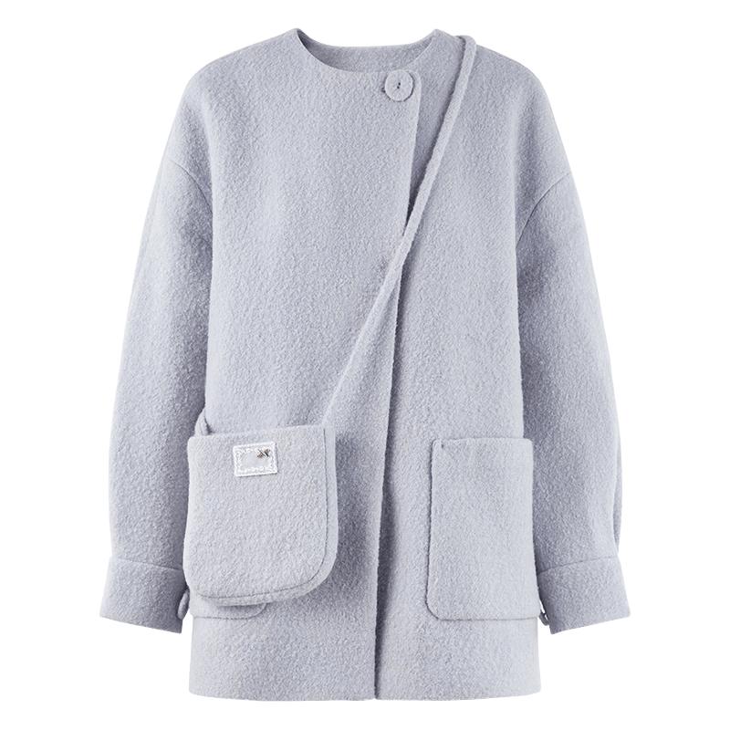 Qiushui Yiren Women s Round Neck Wool Blend Coat XL