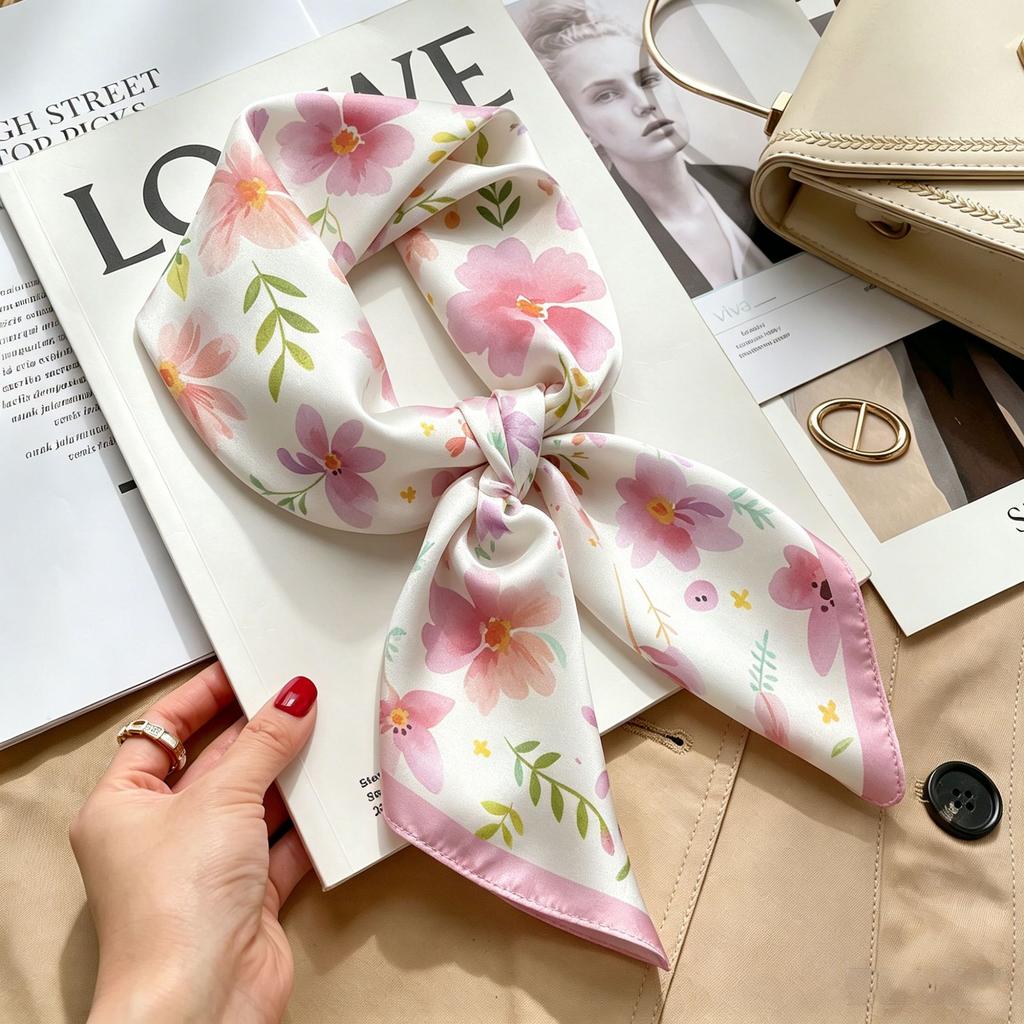 Simple temperament Spring and summer female imitation silk scarf versatile Korean version casual small square scarf neck protection decorative scarf