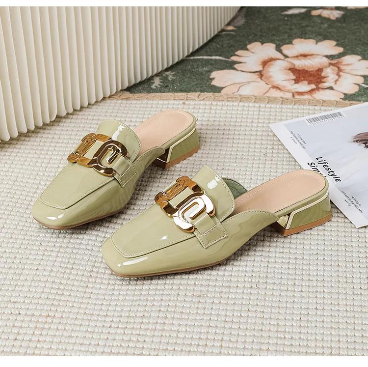 New Women Shoes Modern Leather Slipper Summer Girl Patent Leather Slides High Heels Sandals