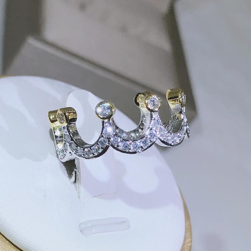 Sterling Silver High Quality Cent Gold Crown Zircon Ring For Ladies Party Engagement Fashion Jewelry Gift