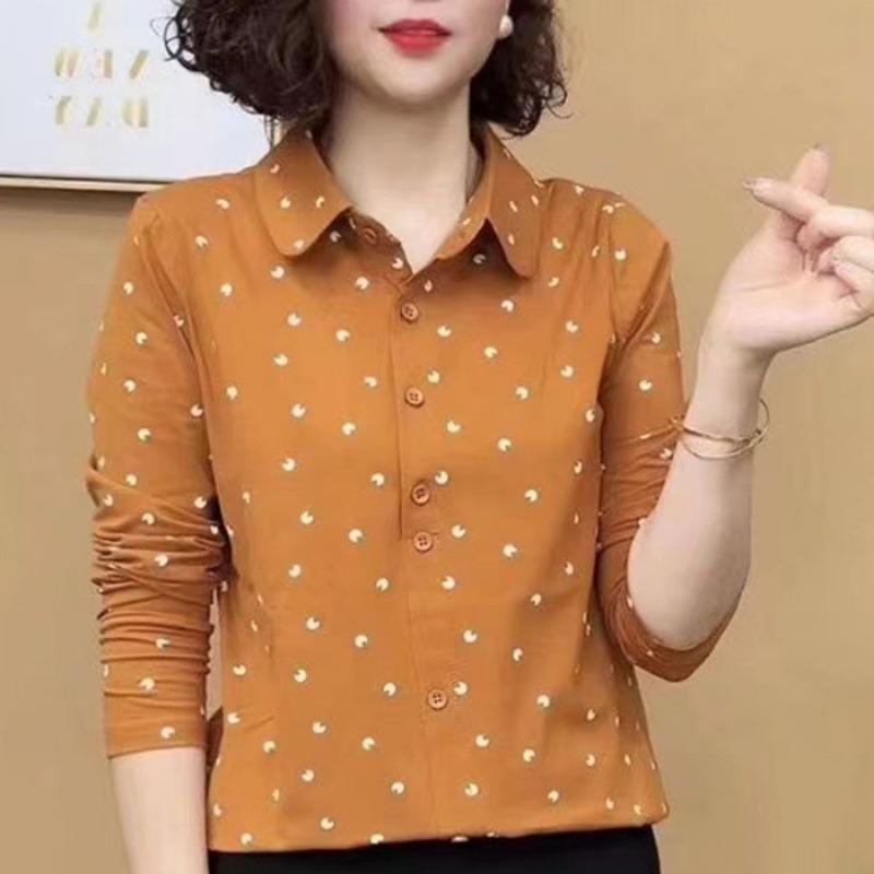 Women S Long Sleeve Polo Collar Striped Slim Fit Casual Blouse
