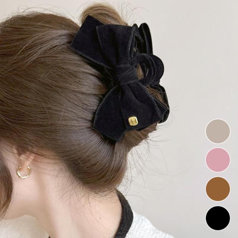 Women s Feminine Winter Hair Velvet Ribbon Clip A25037_Brown