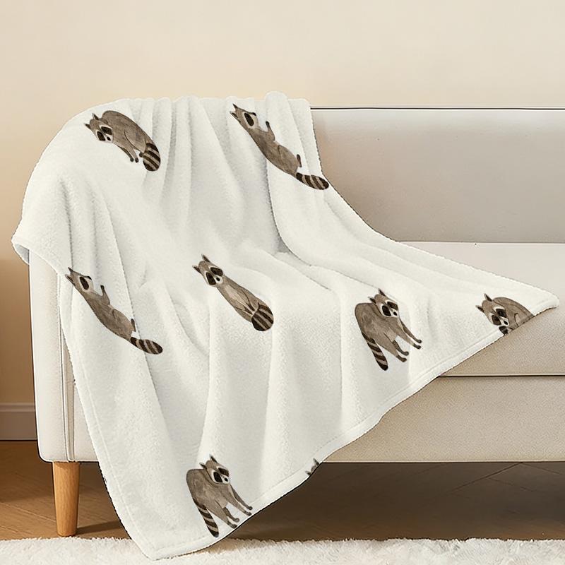 Fluffy Flannel Blanket - Raccoon Anime Theme, Soft Breathable Cozy Throw, Warm for Christmas & Halloween, Ideal Home Use, Comfortable Sleep Buddy