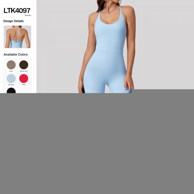 Seamless Ribbed Cutout Back Tight Yoga Jumpsuit Butt Lifting Gym Workout Bodysuit